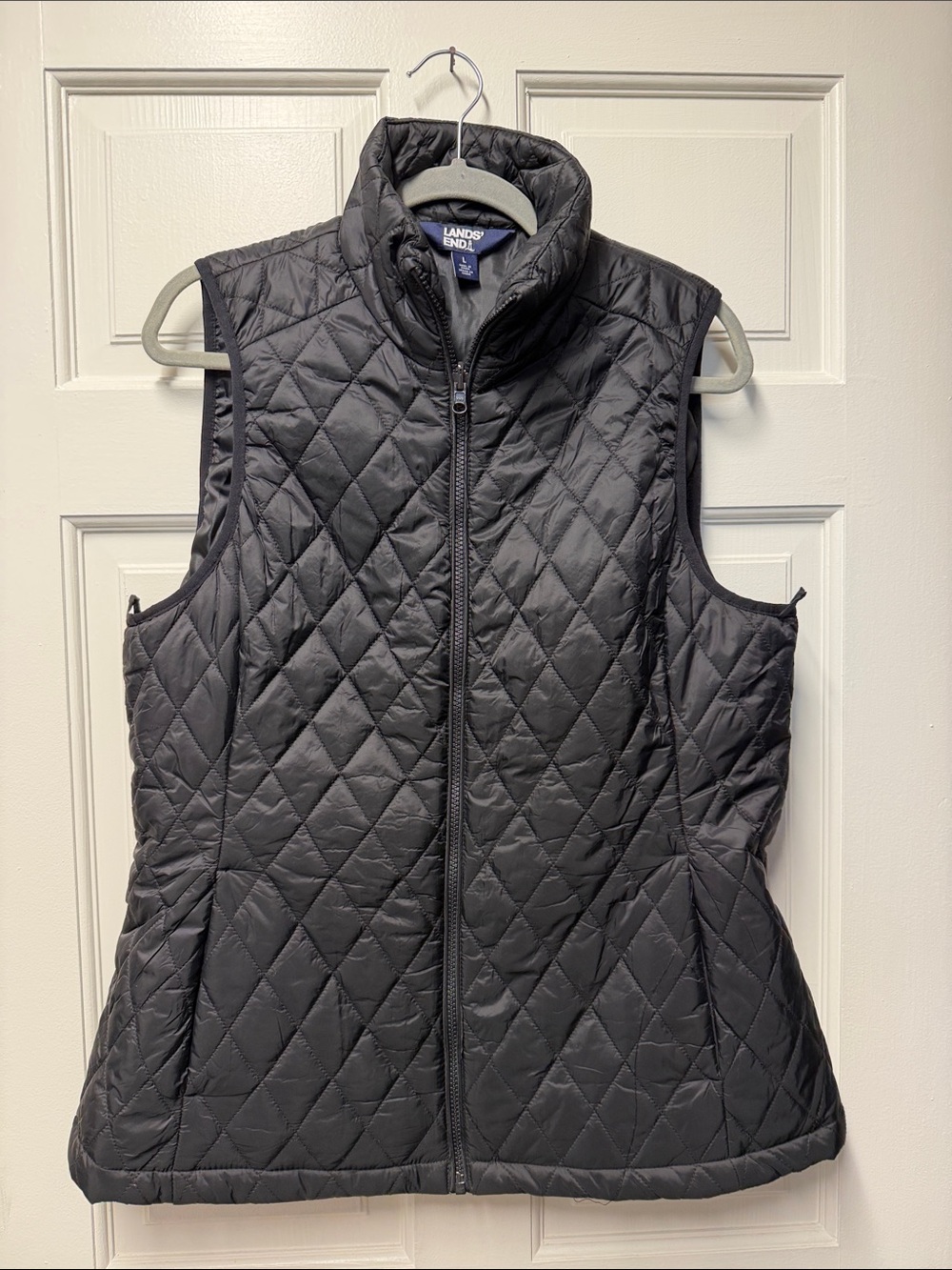 Lands' End Quilted Black Women's Vest with Stand Collar